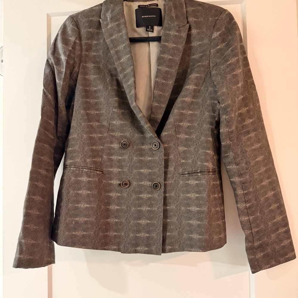 Maison Scotch Linen Cotton Blend Blazer Jacket Animal Snake Print